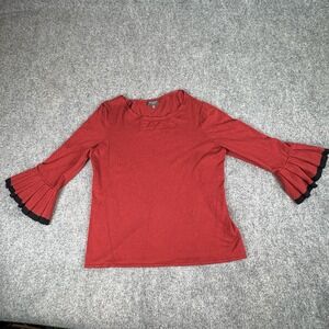 The Limited Sweater Women's M Red Bell Sleeve Ruffle Cuff Boho Romantic Feminine